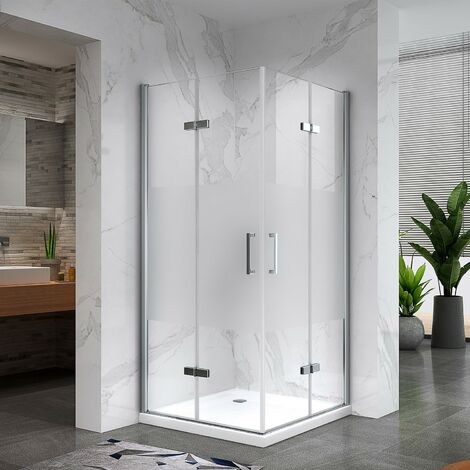 ATÉA Cabine de douche H 180 cm, 2 portes pliantes et pivotantes - verre semi-opaque 100 x 80 cm (1/5)
