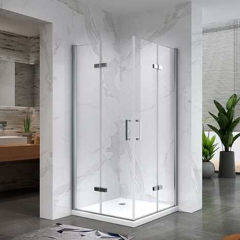 ATÉA Cabine de douche H 190 cm, 2 portes pliantes et pivotantes - verre transparent 75 x 90 cm + receveur (1/5)