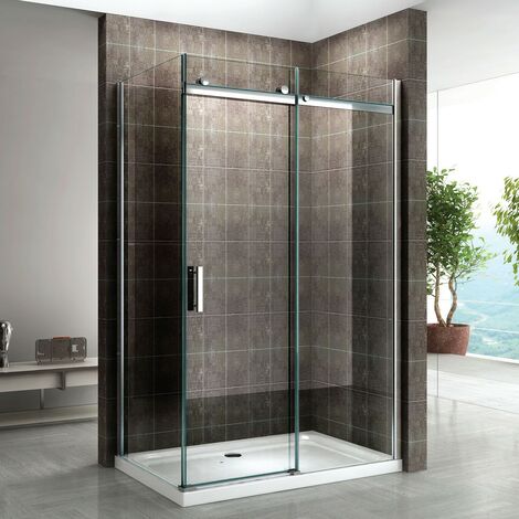 ALIXA Cabine paroi de douche d'angle H. 200 cm porte coulissante - verre 8 mm transparent 70 x 130 cm (porte 130) (1/5)