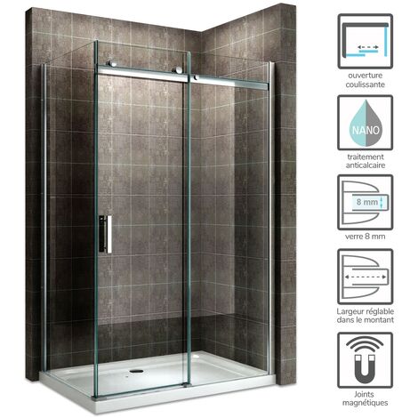 Paroi De Douche Frontale 1 Porte Centrale Pliante 2 Côtés Fixes | 110cm | Verre De 6 Mm Avec Anticalcaire Transparent Alto 195cm Blanc 87249446