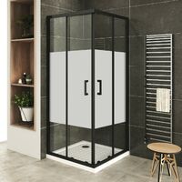LANABLACK+ Porte de douche d'angle H 190 cm centre-opaque 90 x 90 cm + receveur