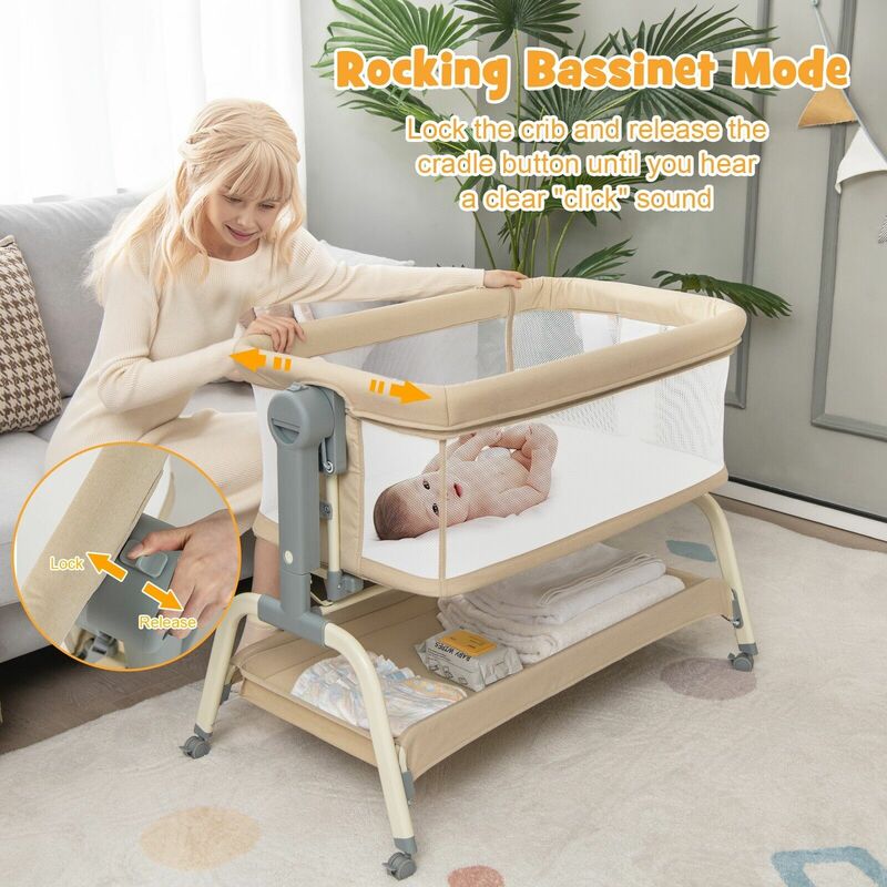 Baby Bedside Crib Newborn Infant Sleeper Bassinet Cot Bed w/ 6