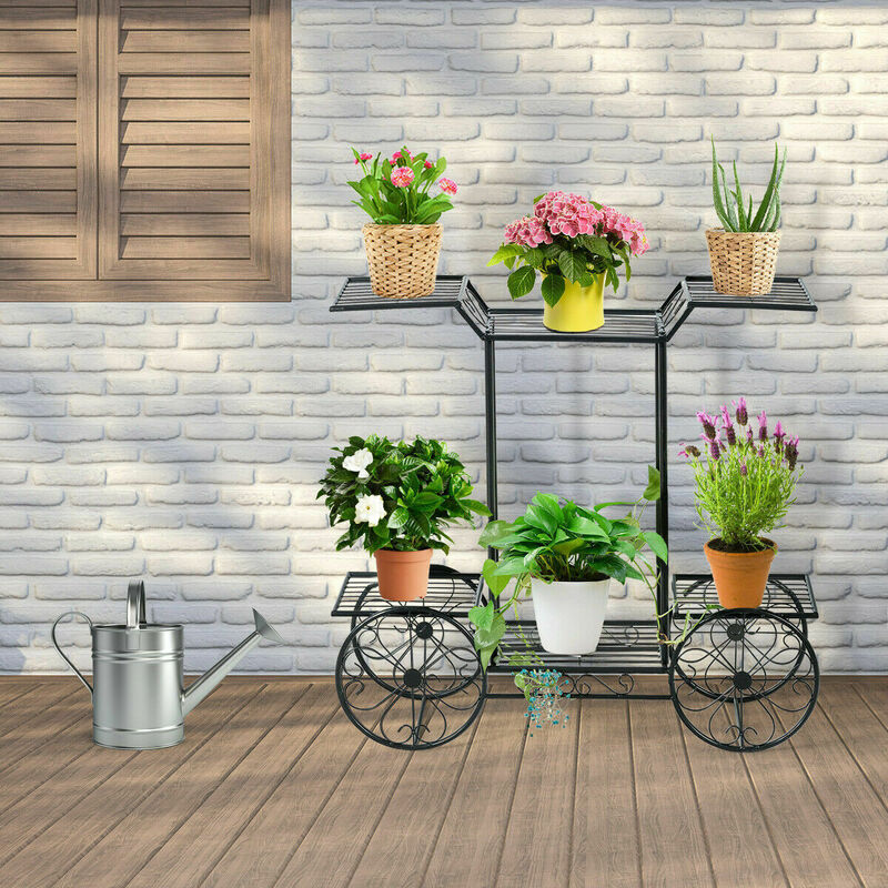 Metal Garden Cart Stand 6 Tier Flower Pot Plant Holder