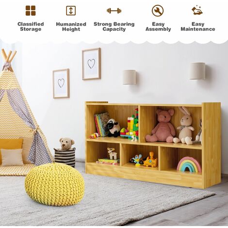 Kids Storage Shelf Unit 5-Cubby Wooden Children Bookcase Toy Storage Organizer