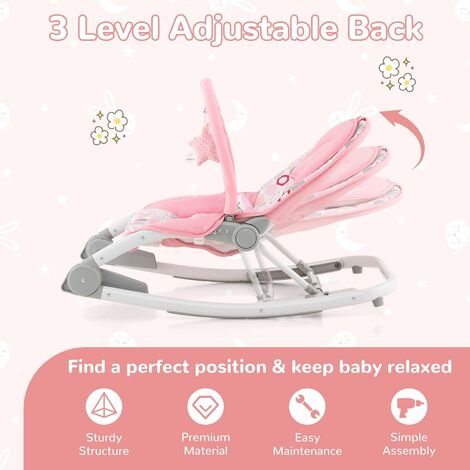 Swegrow 2-in-1 Baby Bouncer With Adjustable Height & Hanging Toys – Portable Rocker & Stationary Seat (White)