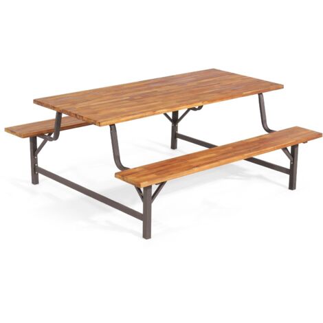 Picnic Table Bench Set Solid Outdoor Wood Patio Dining Table and Bench