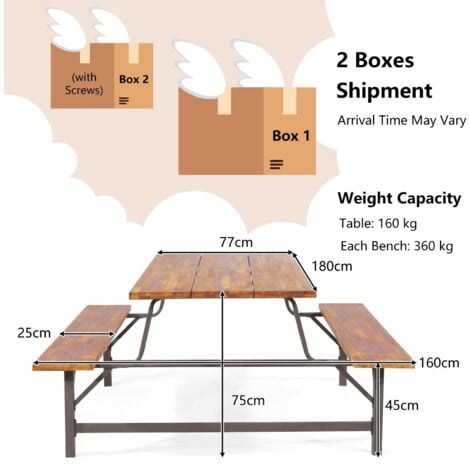 Picnic Table Bench Set Solid Outdoor Wood Patio Dining Table and Bench