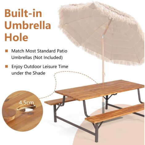 Picnic Table Bench Set Solid Outdoor Wood Patio Dining Table and Bench