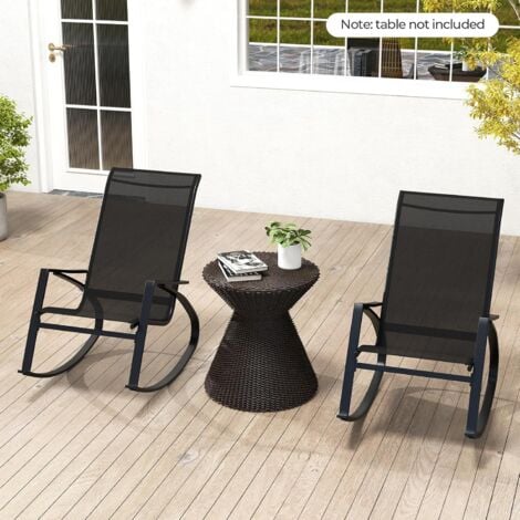 2 Pieces Outdoor Sling Fabric Rockers Patio Rocking Chairs w/ Ergonomic Backrest & Seat