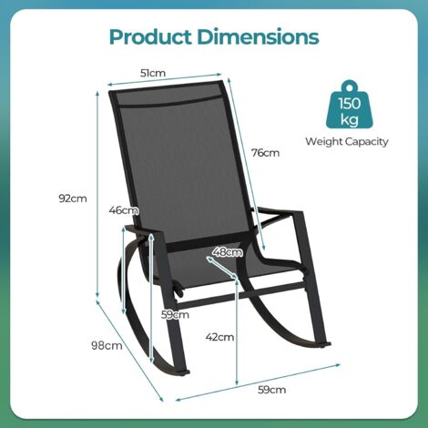 2 Pieces Outdoor Sling Fabric Rockers Patio Rocking Chairs w/ Ergonomic Backrest & Seat