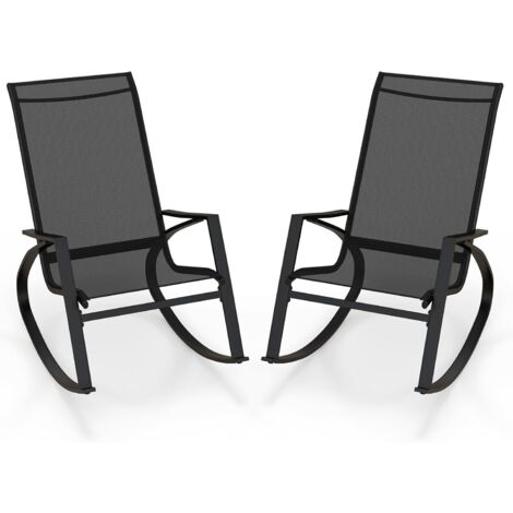 2 Pieces Outdoor Sling Fabric Rockers Patio Rocking Chairs w/ Ergonomic Backrest & Seat
