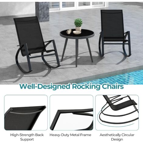 2 Pieces Outdoor Sling Fabric Rockers Patio Rocking Chairs w/ Ergonomic Backrest & Seat