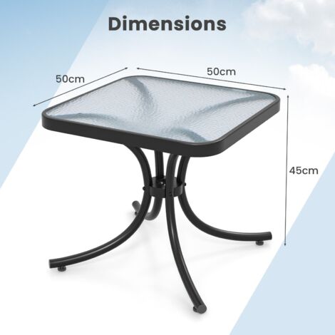 Tempered Glass Top Patio Table 50cm Heavy-duty Metal Outdoor Side Table
