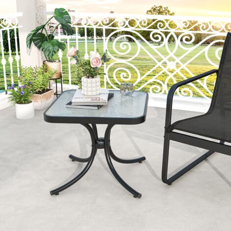 Tempered Glass Top Patio Table 50cm Heavy-duty Metal Outdoor Side Table