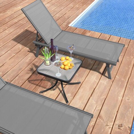 Tempered Glass Top Patio Table 50cm Heavy-duty Metal Outdoor Side Table