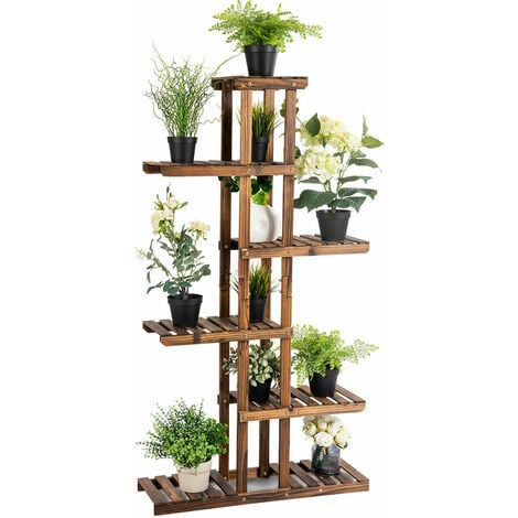 6 Tier Flower Rack Wood Plant Stand Pot Display Shelf Indoor Outdoor Garden