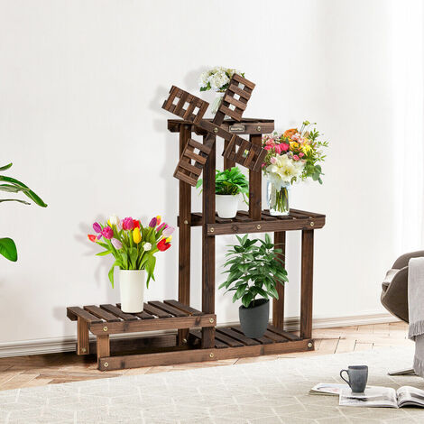 4 Tier Wooden Plant Stand Flower Rack Display Shelf 5 Pots Planter Garden Home
