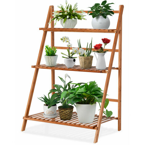 Bamboo Ladder Plant Stand 3-Tier Flower DisplayRack with Sturdy Structure Holder