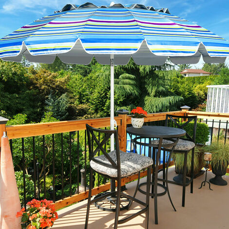 2.4M Beach Umbrella Outdoor Garden Parasol Sunshade Tilt Crank UV 50+ Protection