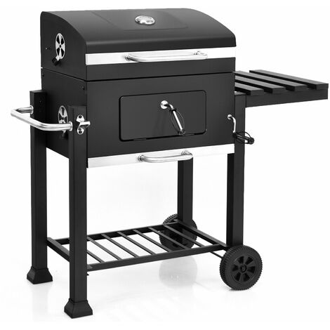 Charcoal Grill Patio Grill Trolley Portable BBQ Grill Offset Smoker W/Side Table
