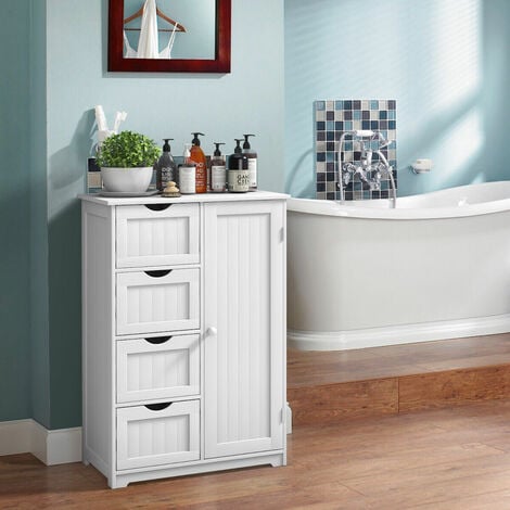 Wooden Bathroom Floor Cabinet Freestanding Cupboard Storage Organizer W/ Drawers