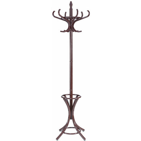 Floor Standing Coat Jacket Stand Solid Wood Hanger with Umbrella