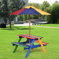 3 in 1 Kids Picnic Table Children Outdoor Activity Table W/ Removable Umbrella