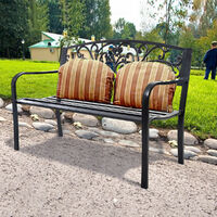 Metal Garden Bench Patio Park Loveseat Cast Iron Steel Outdoor Furniture Vines