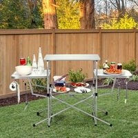 Folding Camping Table Aluminum BBQ Picnic Table W/ 2 Extended Tables & Wire Rack