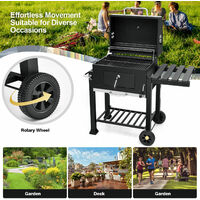 Charcoal Grill Patio Grill Trolley Portable BBQ Grill Offset Smoker W/Side Table