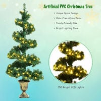 4FT Pre-Lit Christmas Tree Spiral Artificial Potted Xmas Tree Decor W/LED Lights