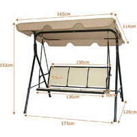 Garden Swing Chair 3 Seater Hammock Patio Outdoor Sun Shade W/ Adjustable Canopy