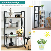 4-Tier Bookshelf Industrial Bookcase Storage Rack Folding Ladder Shelving Unit