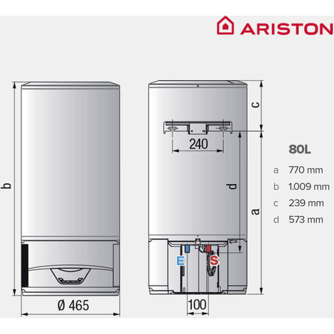 Termo eléctrico con Aerotermia, Ariston, Lydos Hybrid Wifi 80L + Depósito  de Condensados + Soporte de pared Instafix, Clase Energetica A