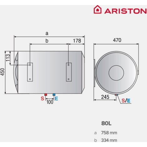 Termo eléctrico, Ariston, Blu1 Eco Horizontal, 80 litros, Clase Energetica B