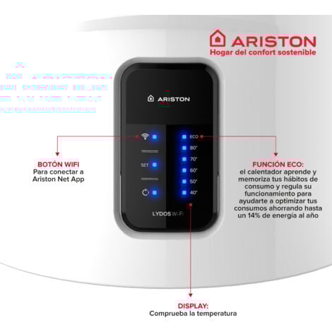 Termo eléctrico, Ariston, Lydos Wifi 80 litros + Filtro Antical, Clase Energetica B