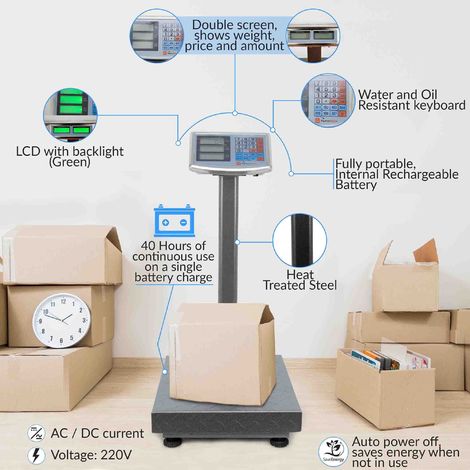 AgoraDirect - Bilancia Industriale Pieghevole 300kg/50g, Doppio Display  Digitale LCD, Bilancia A Piattaforma In Acciaio Trattato