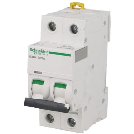 Schneider Electric – Disjoncteur bipolaire 16A – Courbe D – Capacité d'interruption 10 kA – Largeur 36 mm – Pour montage sur rail DIN - A9F75216