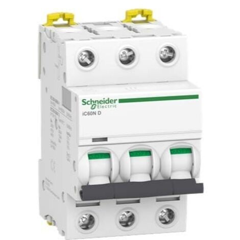 Schneider Electric – Disjoncteur tripolaire 10A courbe D – Tension 380-415VCA – Capacité de coupure 10kA – Montage sur rail DIN – A9F75310 - ic60n