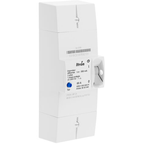 Itron – Disjoncteur d'abonné monophasé 60A – Différentiel 500 mA instantané – Conforme NF C 15-100 – Installation sur platine ou panneau de contrôle
