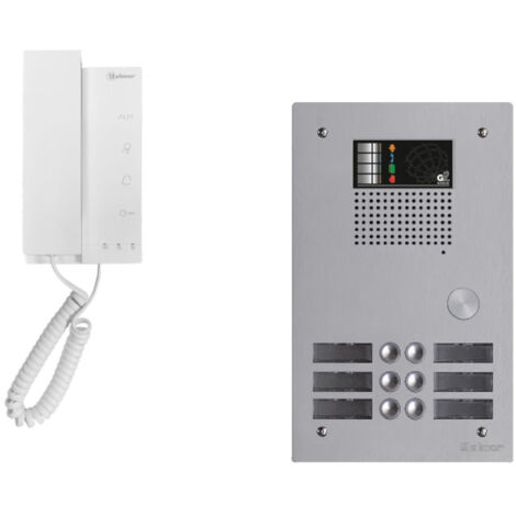 Kit interphone avec 6 combinés – Platine de rue en aluminium – Montage encastré ou saillie – Compatible système Vigik – Golmar