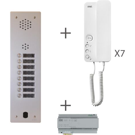 Urmet – Kit interphone 1 rangée avec 7 combinés – Alimentation 230VAC – Montage encastré ou saillie – Protection IP53 – Compatible système Vigik