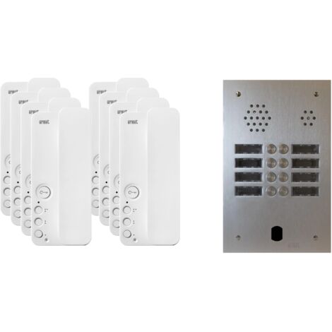 Urmet – Kit interphone 2 rangées avec 8 combinés – Alimentation 230V – Installation encastrée ou en saillie – Protection IP53 – Compatible système Vigik