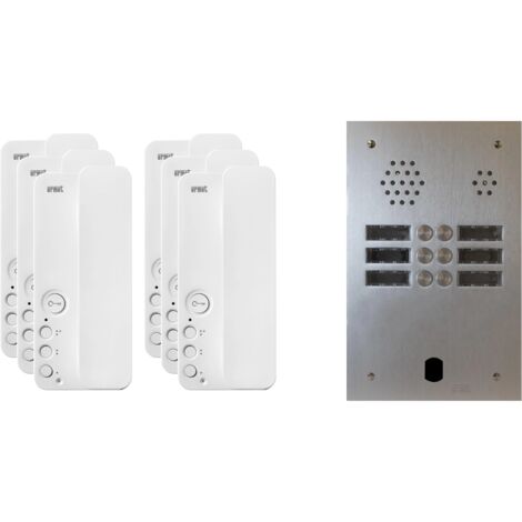 Urmet – Kit interphone 2 rangées avec 6 combinés – Alimentation 230V – Montage encastré ou saillie – Compatible système Vigik – Protection IP53