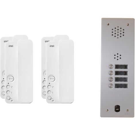 Urmet – Kit interphone 1 rangée avec 4 combinés – Alimentation 230VAC – Montage encastré – Platine en aluminium anodisé – Résistance IP53