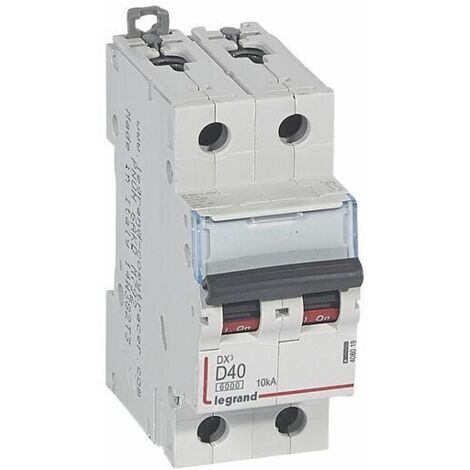 Disjoncteur DX³6000 arrivée haute et départ bas à vis 2 Pôles 400V 40A courbe D 2 modules LEGRAND 408019