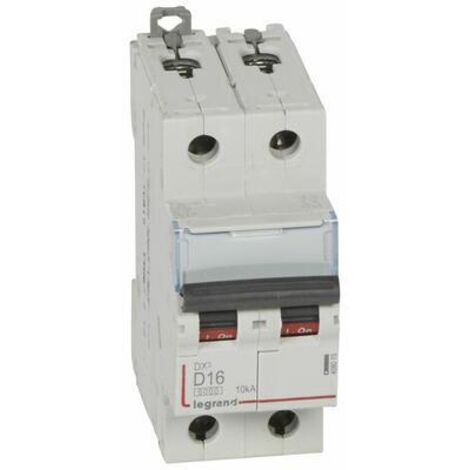 Legrand – Disjoncteur bipolaire 16A – Courbe D pour protection circuits – Tension 230V à 400V – Pouvoir de coupure 6000A – Bornes protégées IP20