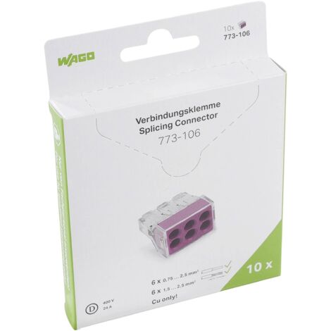 Wago – Borne de raccordement rigide 0.75-2.5 mm² – 6 pôles – 24A 400V – Système push-in – Lot de 10 pièces transparentes et orange - WAGO 10 PC