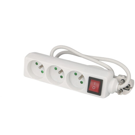 Blocs multiprises 3 prises 2P+T 16A - H05VV-F 3G1,0mm² - 1 mètre - Blanc avec interrupteur (1/2)