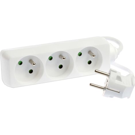 Blocs multiprises 3 prises 2P+T 16A - H05VV-F 3G1,0mm² - 1 mètre - Blanc sans interrupteur (1/4)